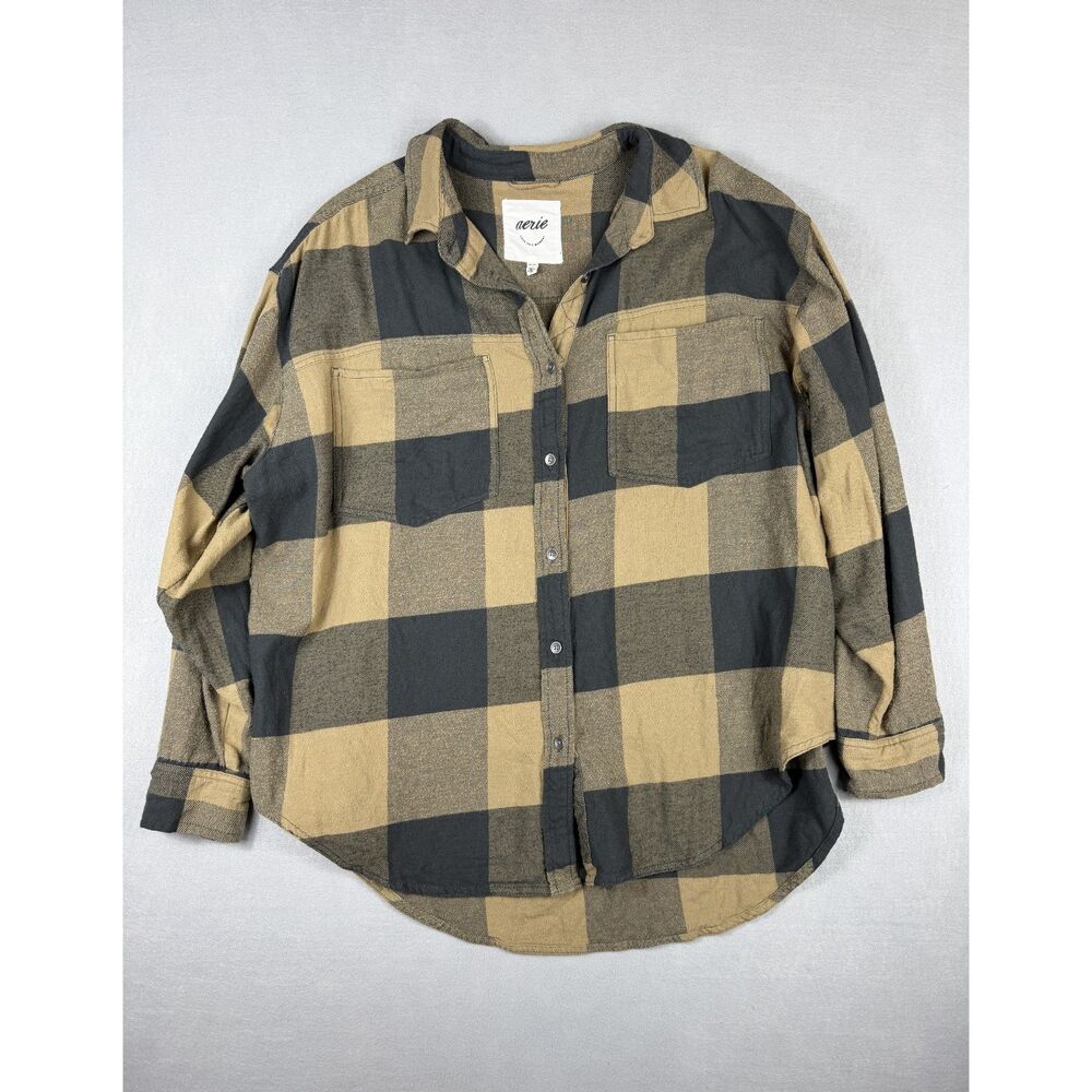 aerie Black and Tan Plaid Shirt